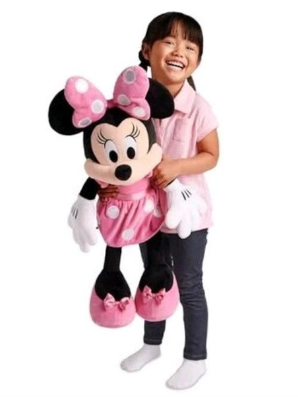 New Oversized Disney Deluxe 2FT Pink Polka Dot Minnie Mouse Plush Stuffed Doll